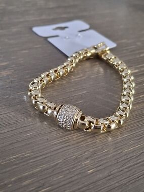 Gold-Tone Pave Accent Chain Bracelet
